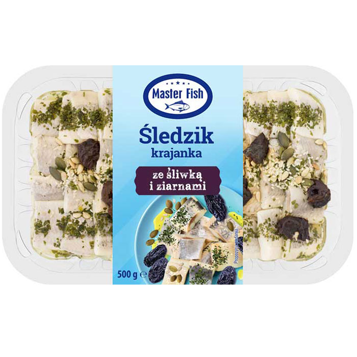 Śledzik krajanka ze śliwką i ziarnami Master Fish 500 g