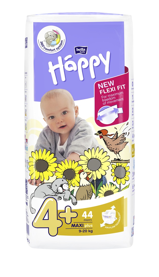 Pieluszki jednorazowe 4+ maxi plus 9-20 kg Bella Baby Happy 44 szt. esklep.polomarket.pl