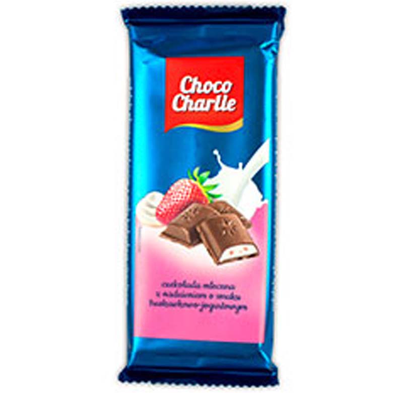 Czekolada mleczna z nadzieniem truskawkowym Choco Charlie 100g