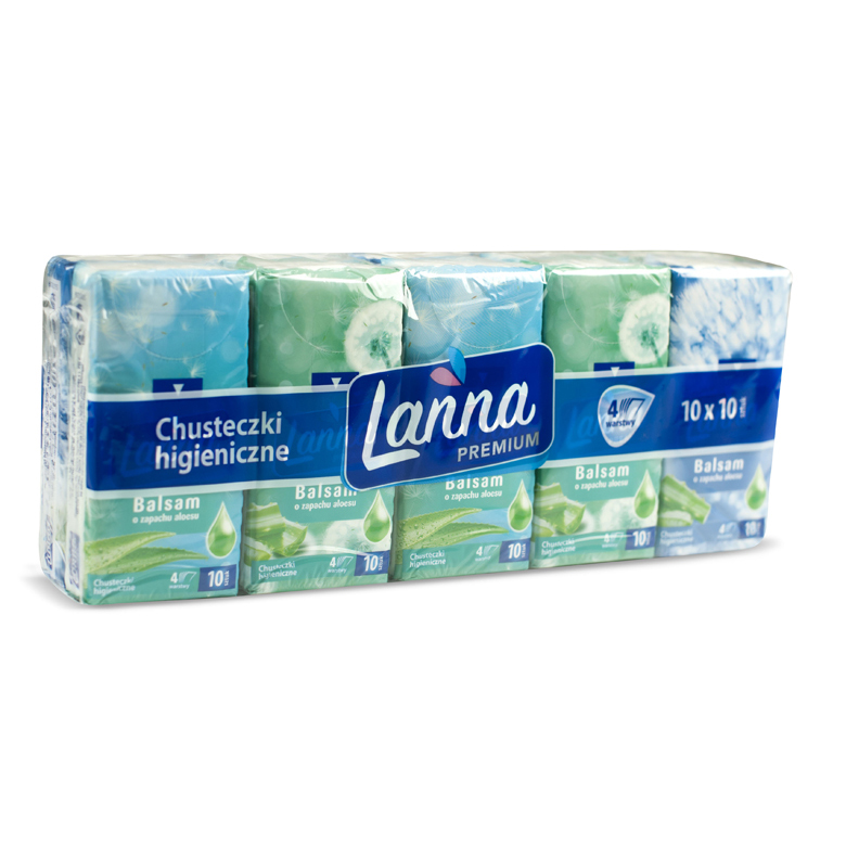 Chusteczki higieniczne 4 warstwy z balsamem Lanna Premium 10x10szt.