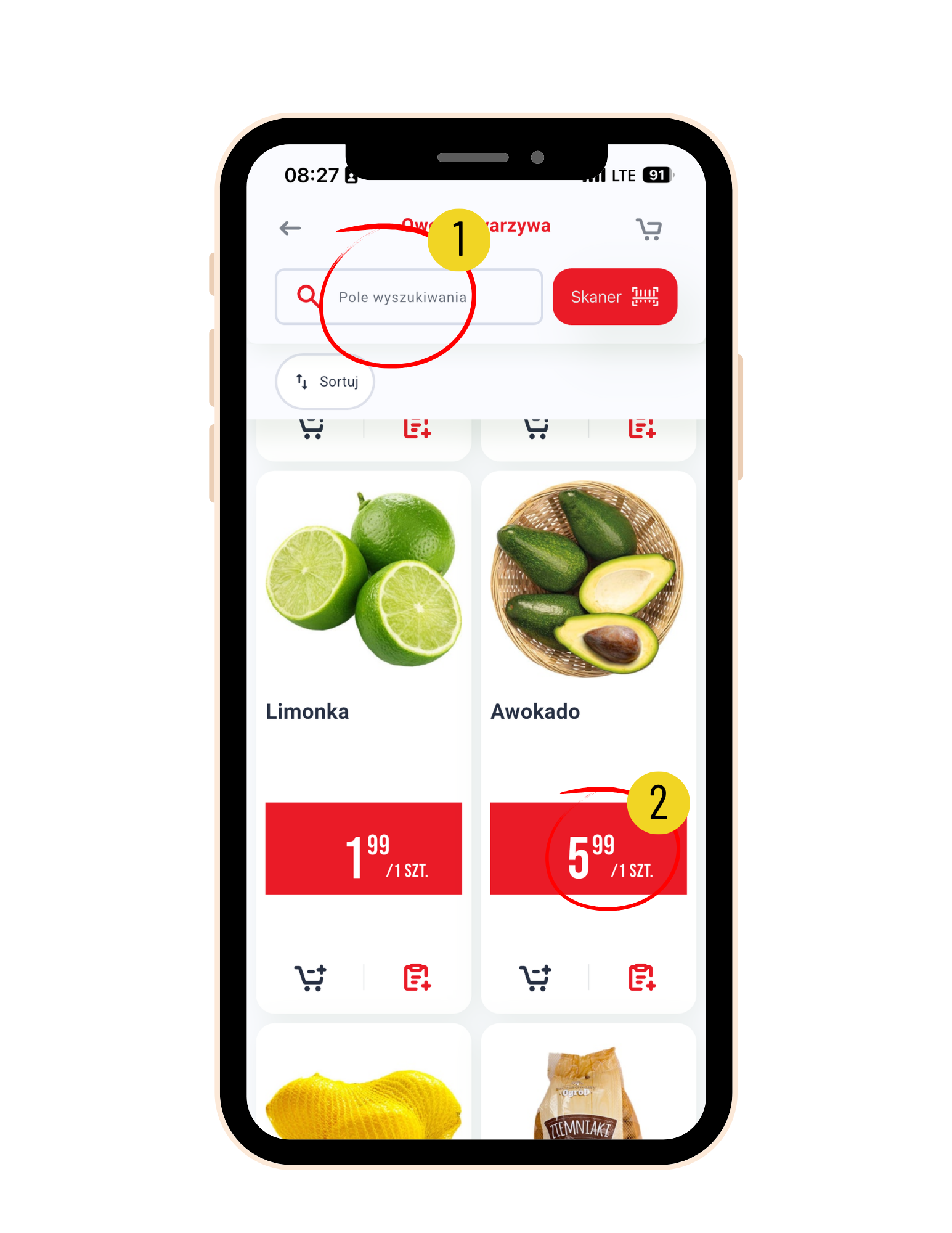 Wybór kategorii i produktów w e-sklepie POLOmarket