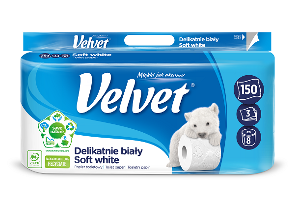Papier toaletowy delikatnie biały Velvet 8 rolek esklep.polomarket.pl