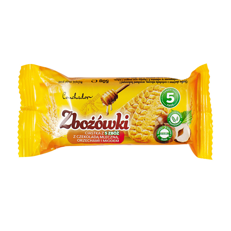 Ciastka Zbożówki z czekoladą, orzechami i miodem Conchador 50g