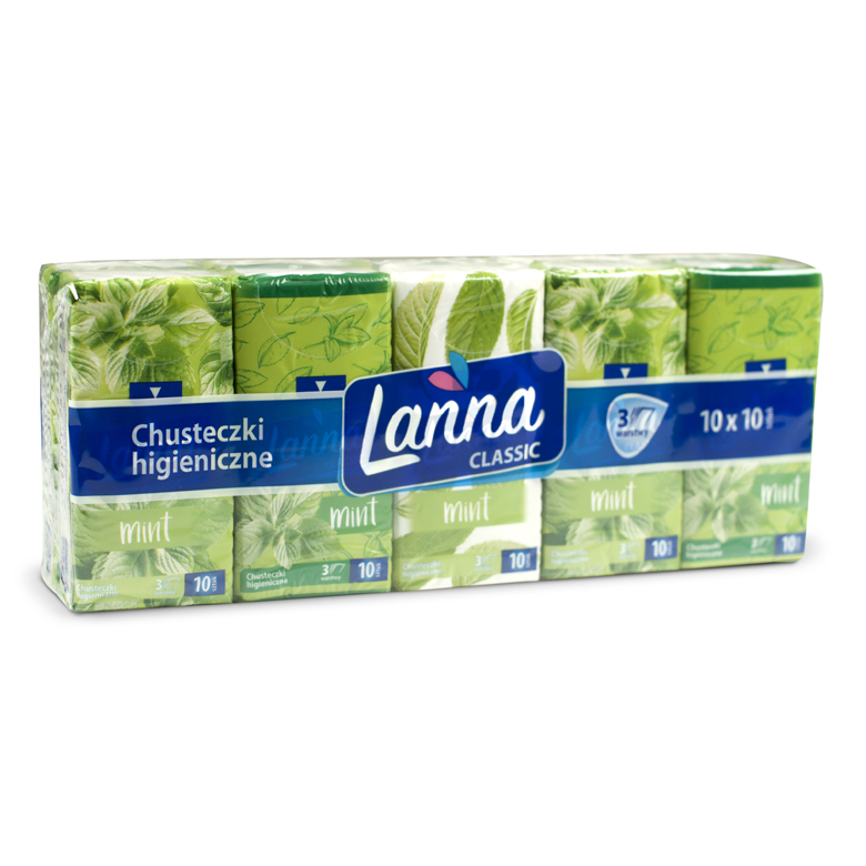 Chusteczki higieniczne 3 warstwy Lanna 10x10szt.
