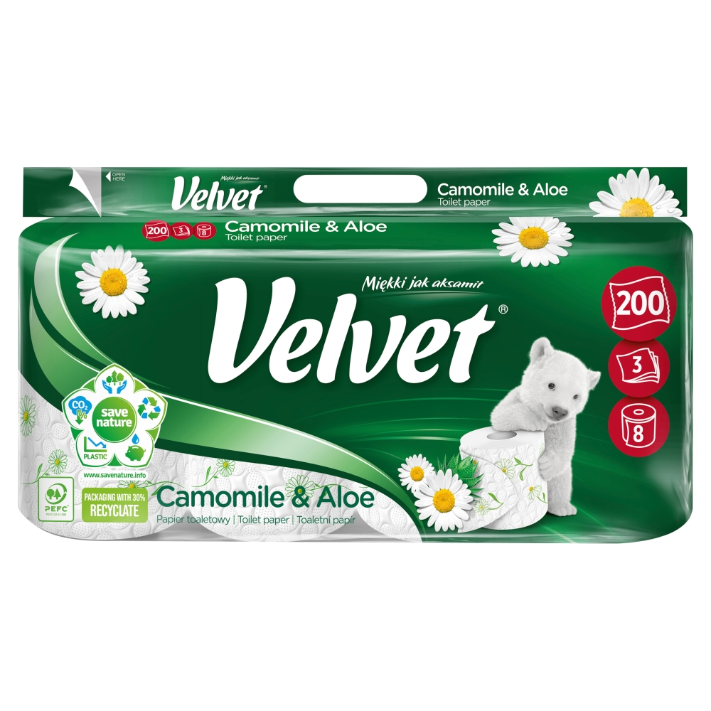Papier toaletowy rumianek i aloes 200 listków Velvet 8+2szt