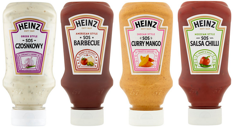 Sos czosnkowy, barbecue, curry-mango lub salsa chilli Heinz 220ml