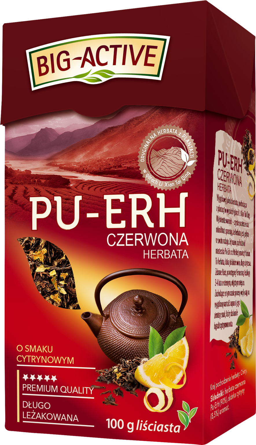 Herbata czerwona o smaku cytrynowym Pu-Erh Big Active Herbapol 100g esklep.polomarket.pl