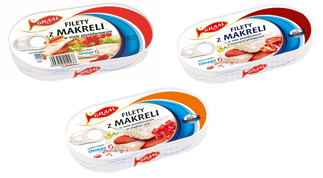Filety z makreli w sosie pomidorowym, z chilli, z susz. pomidorami Graal 170g esklep.polomarket.pl