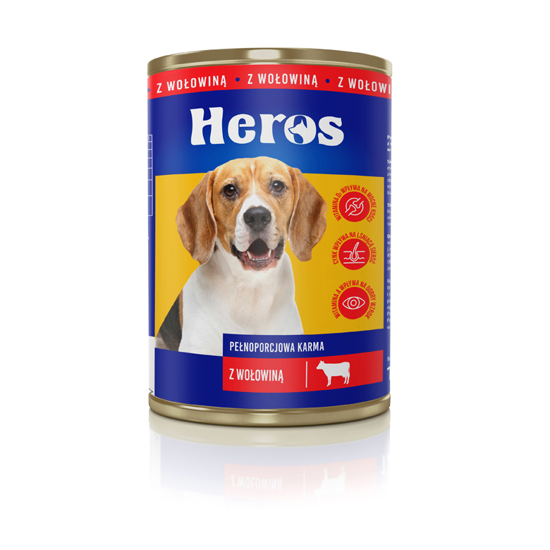 Karma w puszce  dla psa  z wołowiną  Heros  1250g