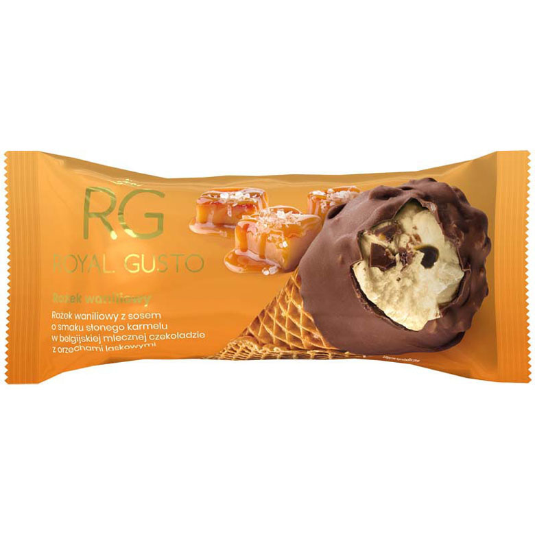 Rożek waniliowy ze słonym karmelem w belgijskiej czekoladzie Royal Gusto 150ml