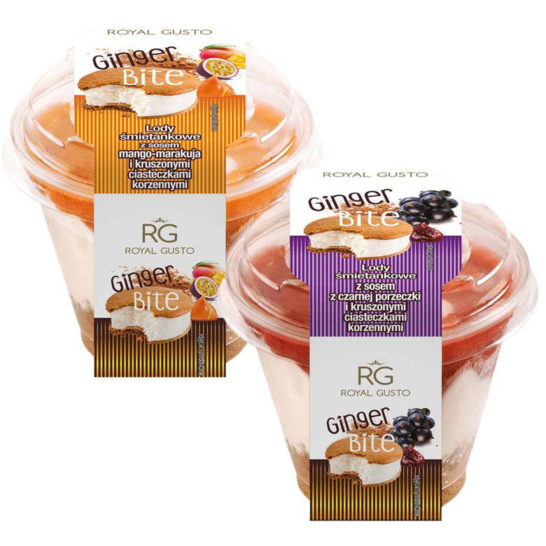 Lody z sosem mango-marakuja / czarna porzeczka Ginger Bite 200ml