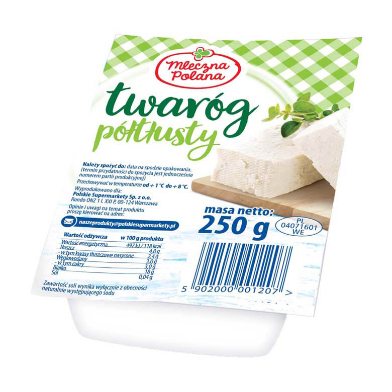 Twaróg półtłusty kostka Mleczna Polana 250g