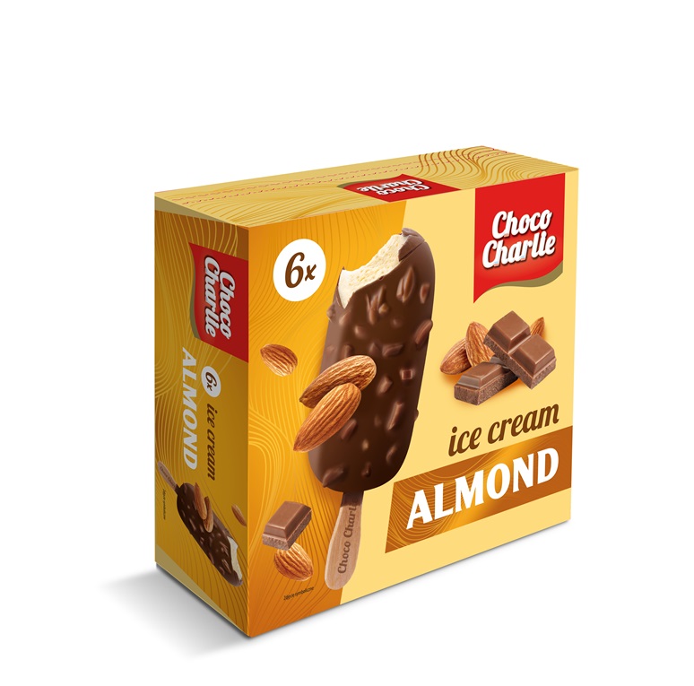 Lody waniliowe w czekoladzie mlecznej z kawałkami migdałów Choco Charlie 6x120ml