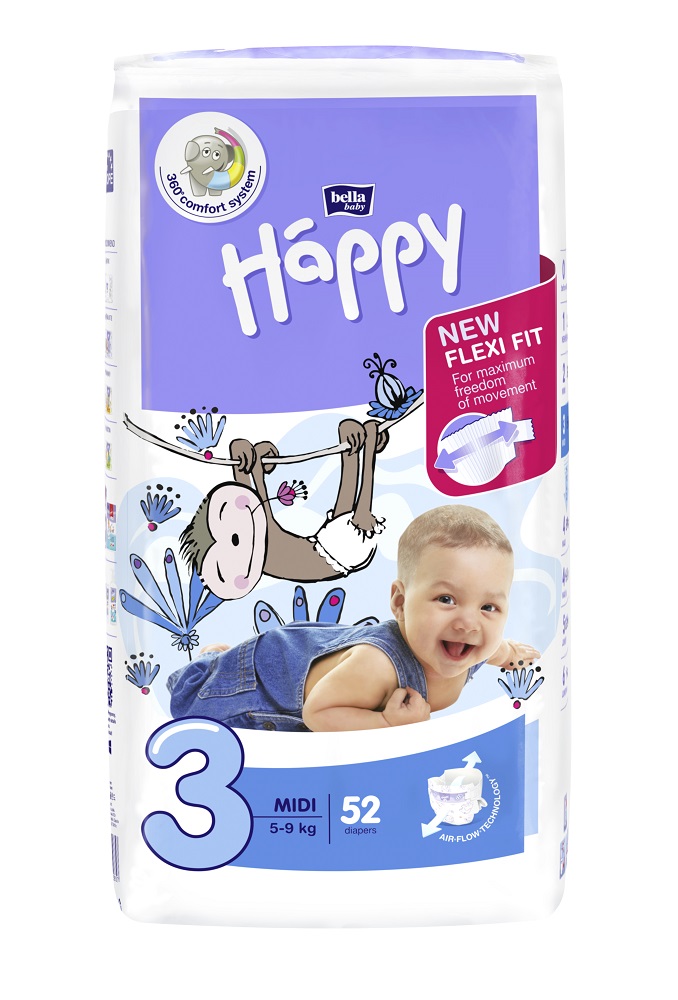 Pieluszki jednorazowe 3 midi 5-9 kg Bella Baby Happy 52 szt. esklep.polomarket.pl