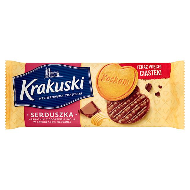 Herbatniki serduszka maślane w czekoladzie mlecznej  Krakuski 171g