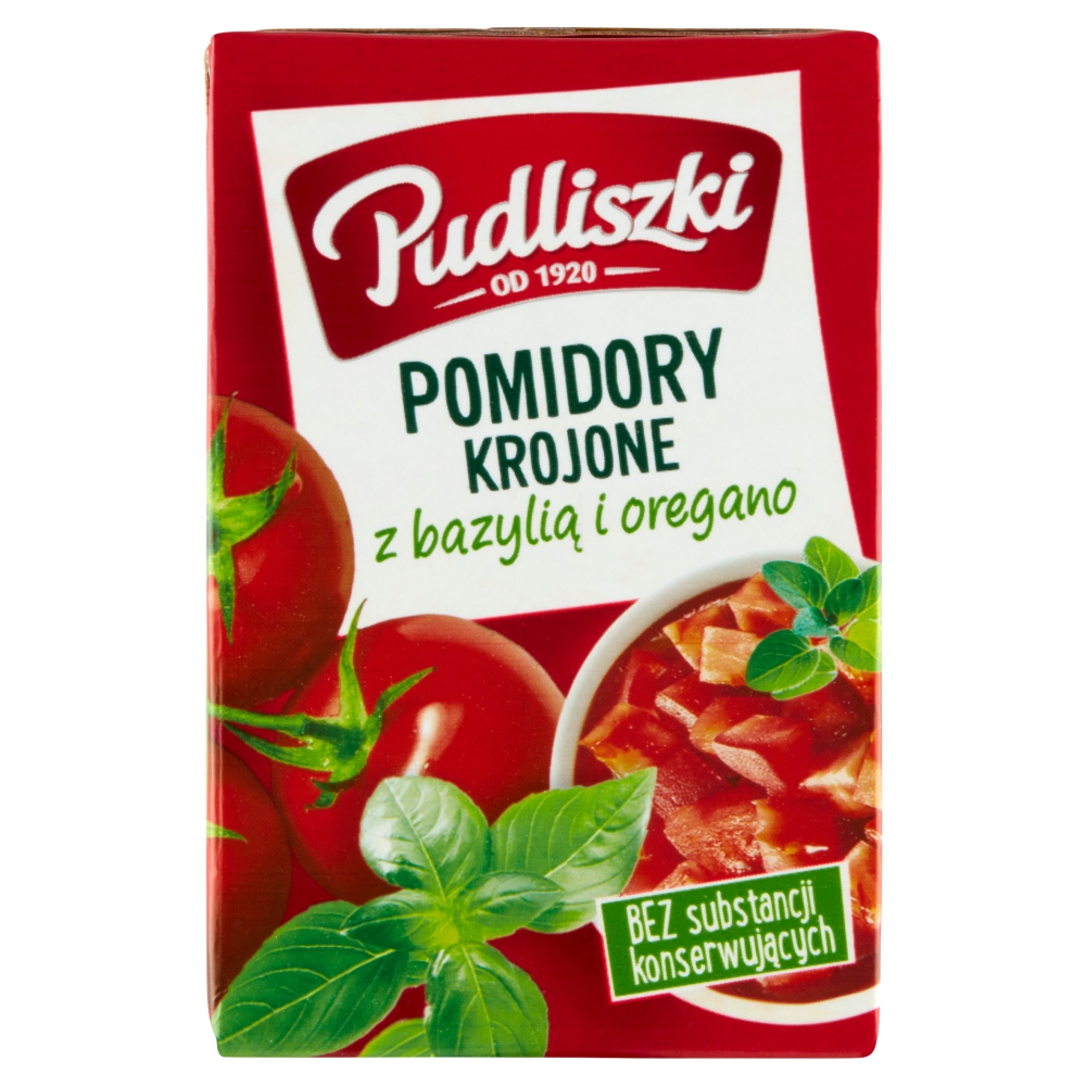 Pomidory krojone z bazylią i oregano Pudliszki 390g esklep.polomarket.pl