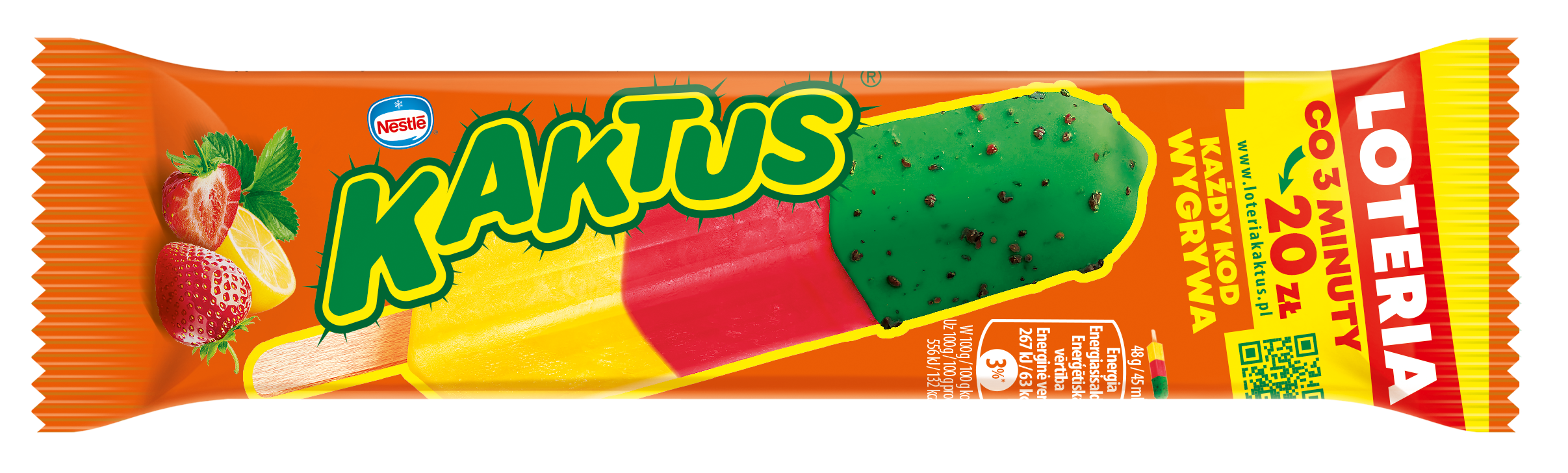 Lody na patyku cytrynowo-truskawkowe Kaktus 45 ml