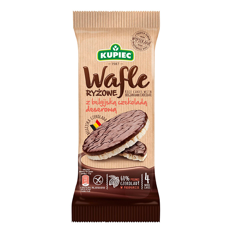 Wafle ryżowe w czekoladzie deserowej Kupiec 60g