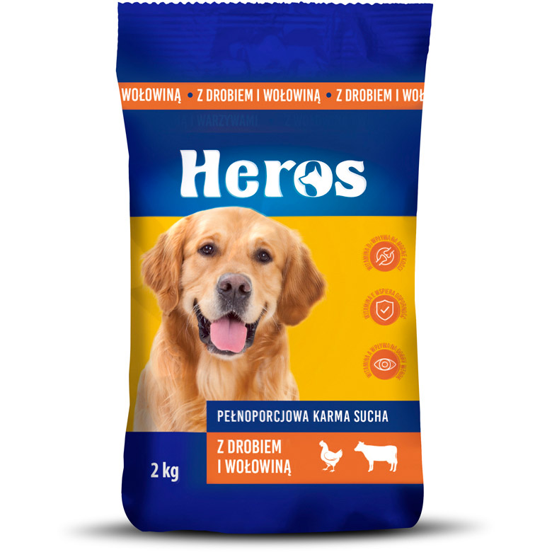 HEROS Karma sucha dla psa z drobiem i wołowiną 2 kg